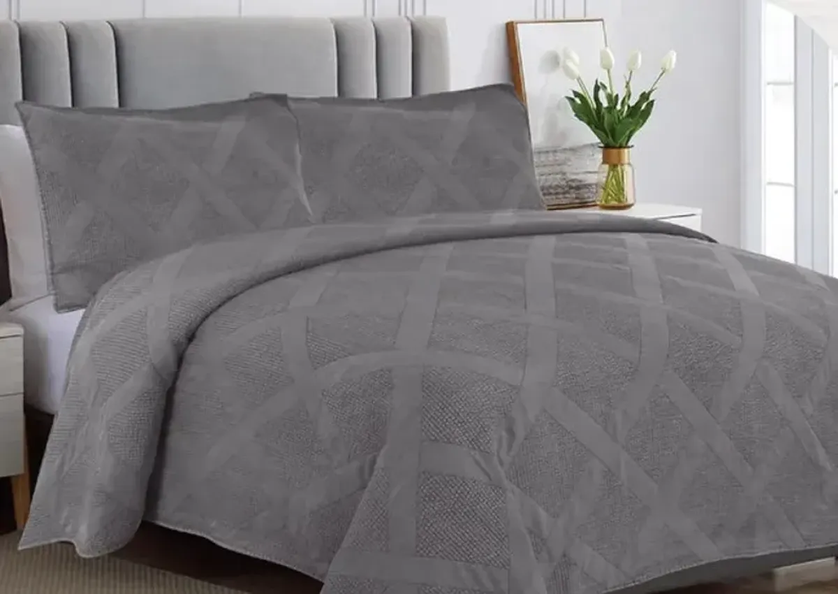 3 Piece Queen Quilt Set - Charcoal