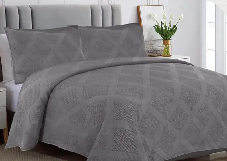 3 Piece Queen Quilt Set - Charcoal