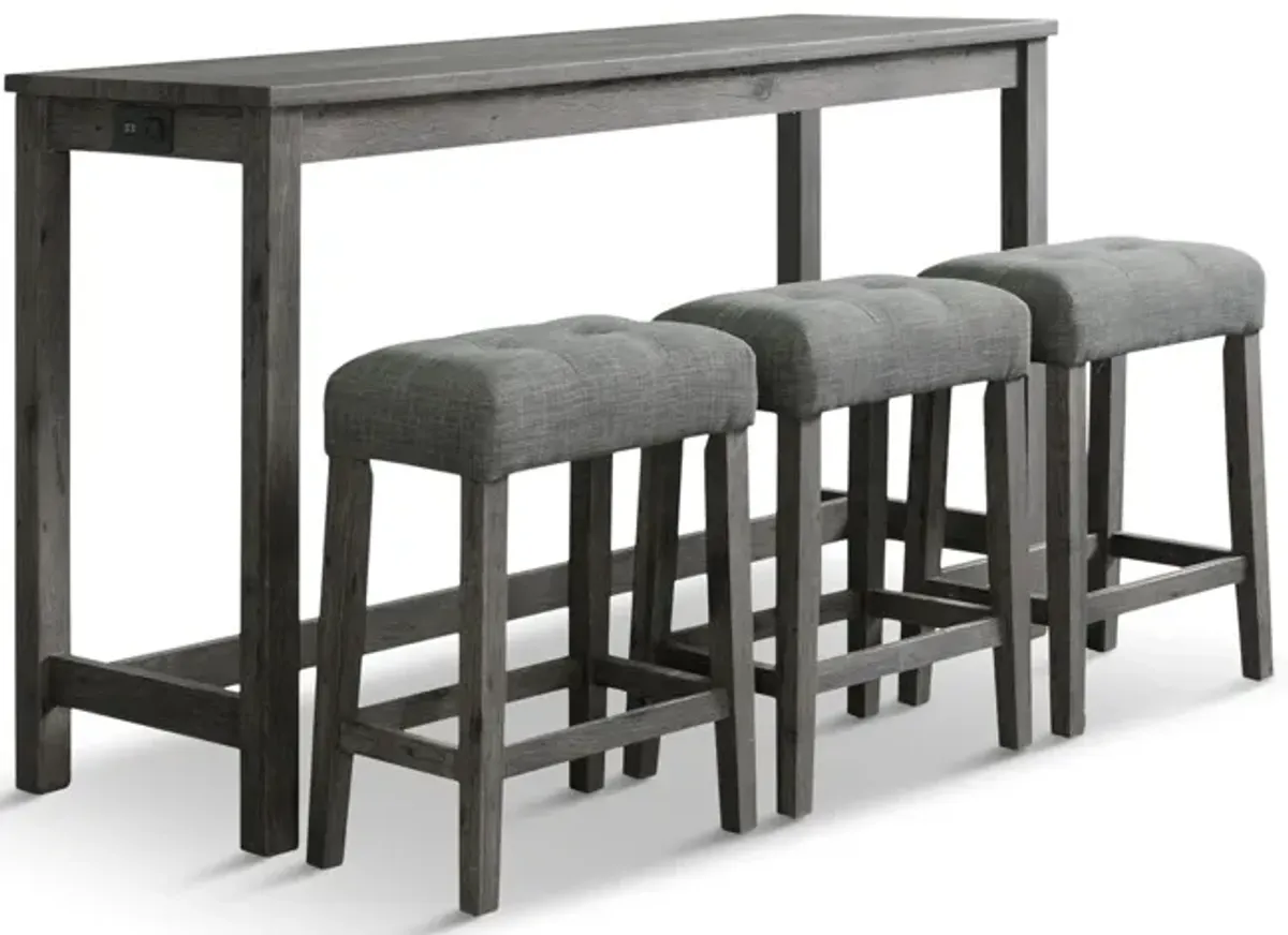 Rodman Sofa Bar Table With 3 Stools - Charcoal