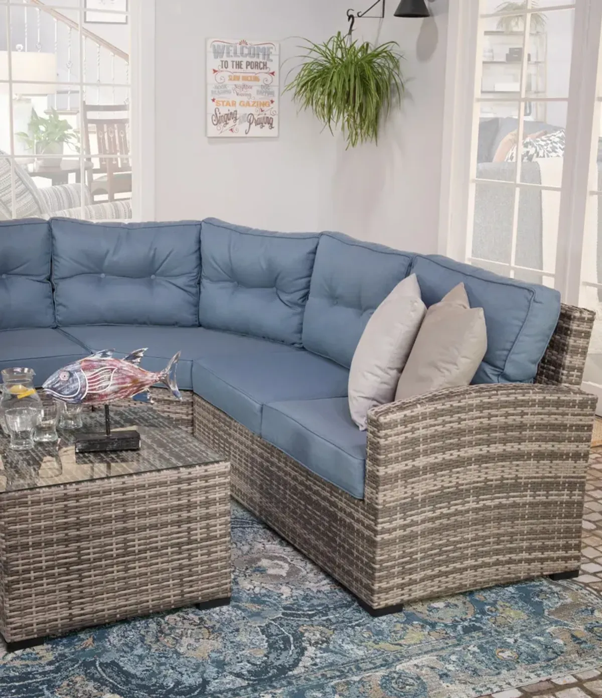 Club Porch Woven Sectional With Coffee Table 