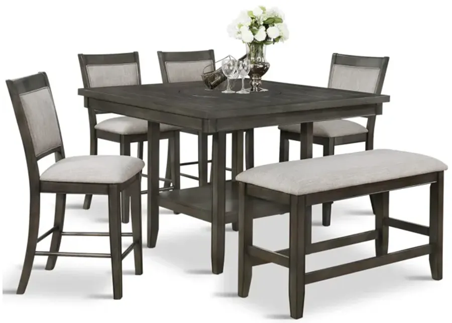 Fulton Grey Counter Table With 4 Counter Stools And Bench