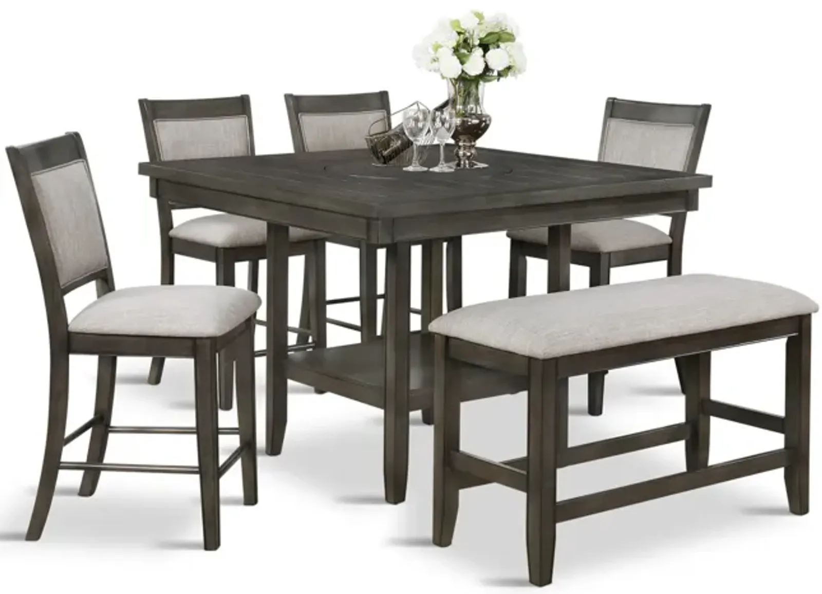 Fulton Grey Counter Table With 4 Counter Stools And Bench