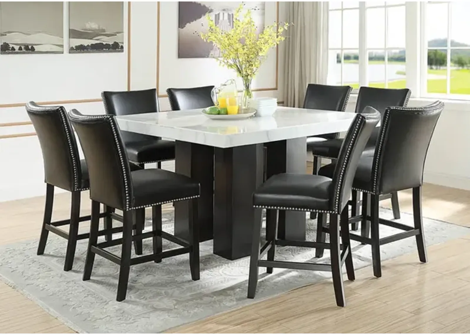 Maxton Counter Table With 8 Black Stools