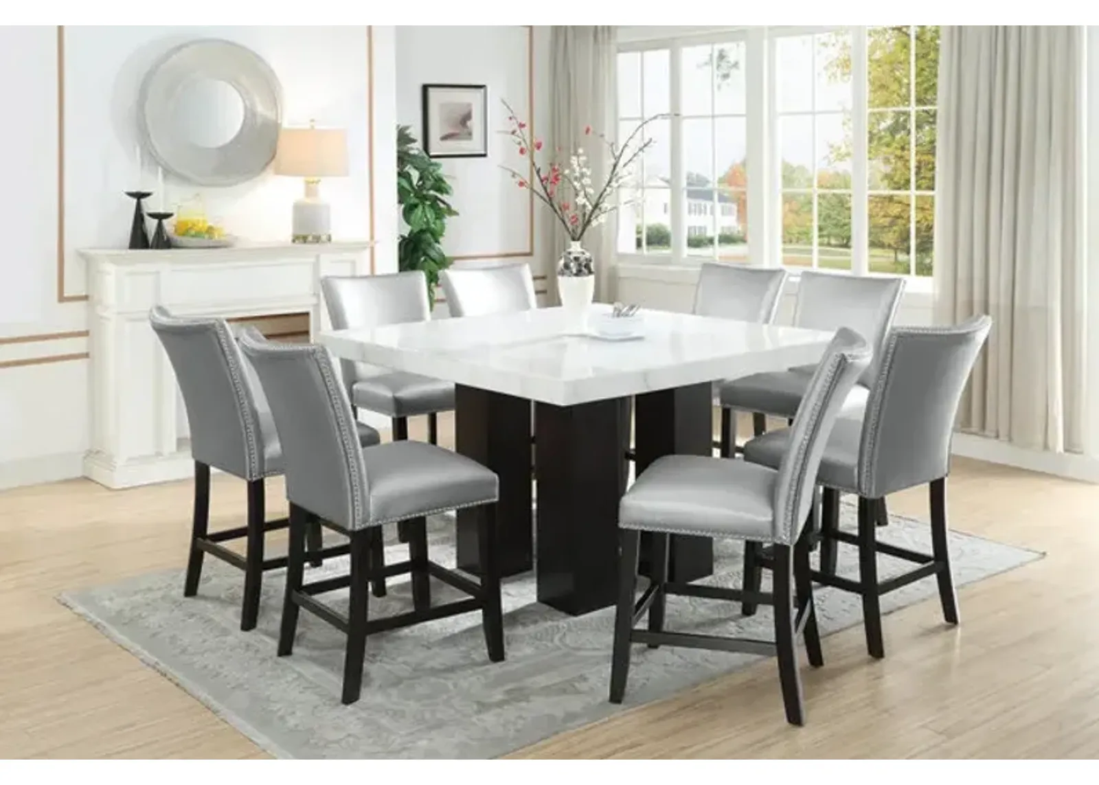 Maxton Counter Table With 8 Silver Stools