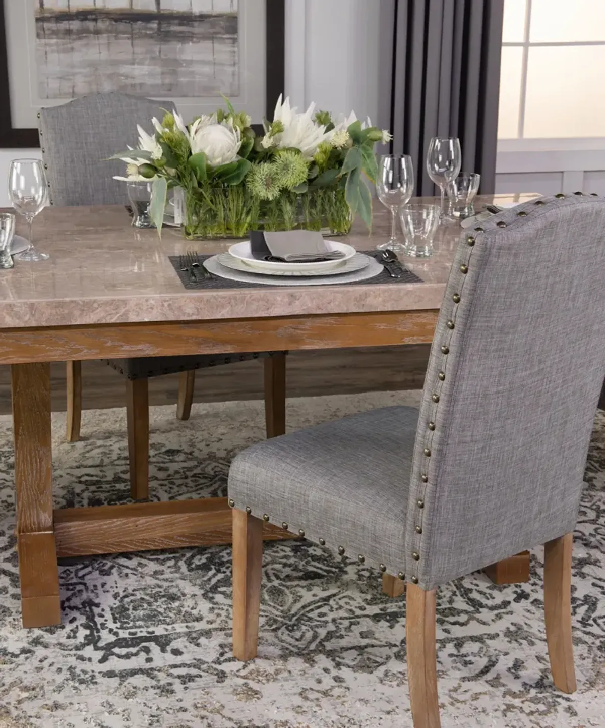 Vesper Trestle Table With 4 Upholstered Chairs