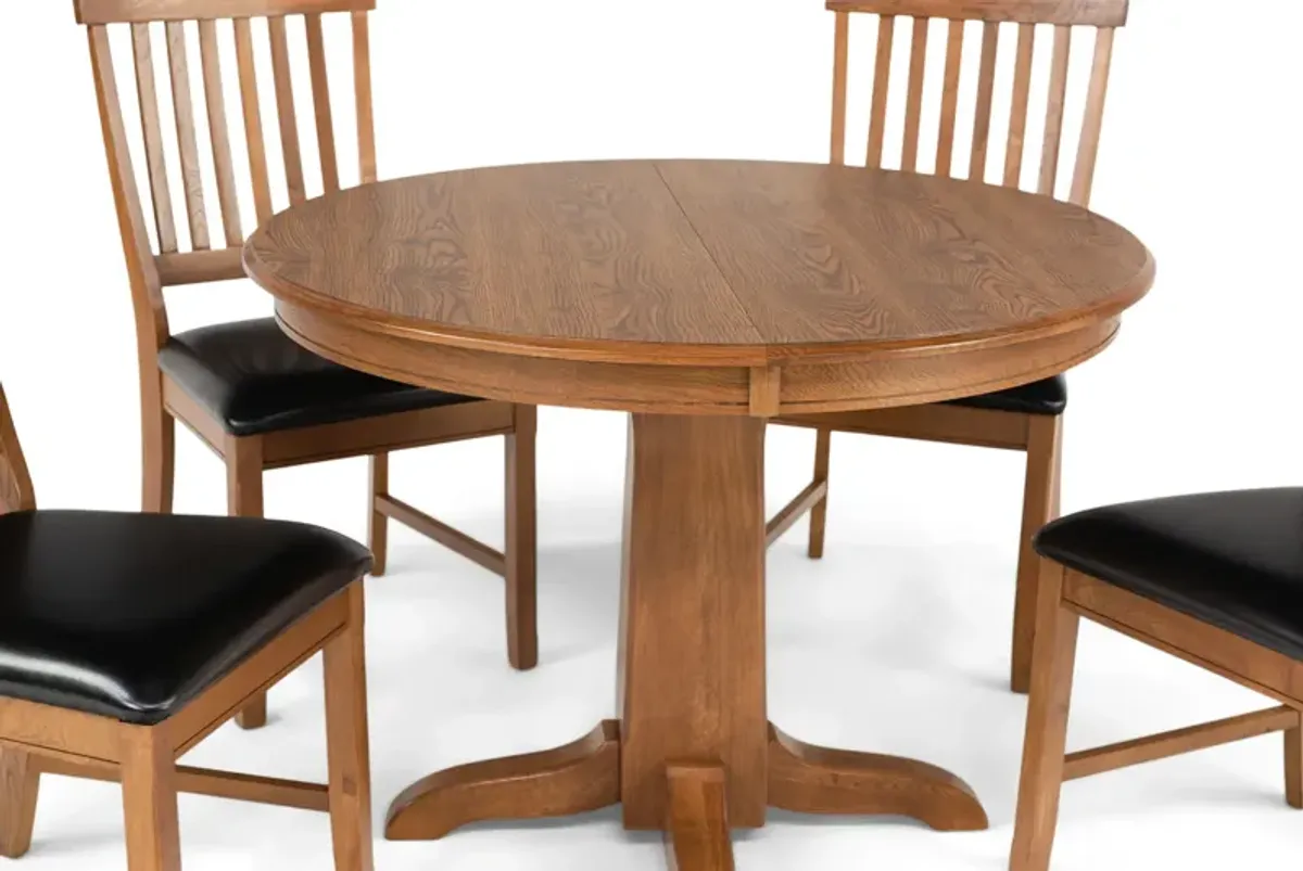 Family Dining Round Extension Table With 4 Slat Back Chairs