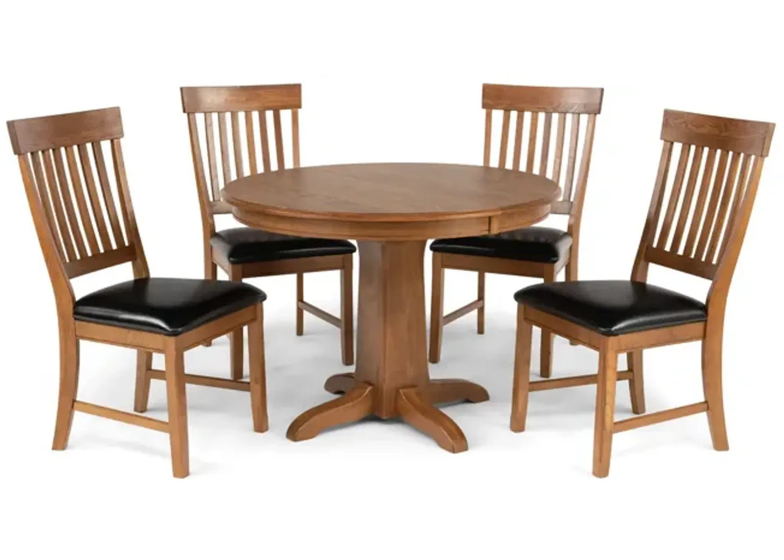 Family Dining Round Extension Table With 4 Slat Back Chairs