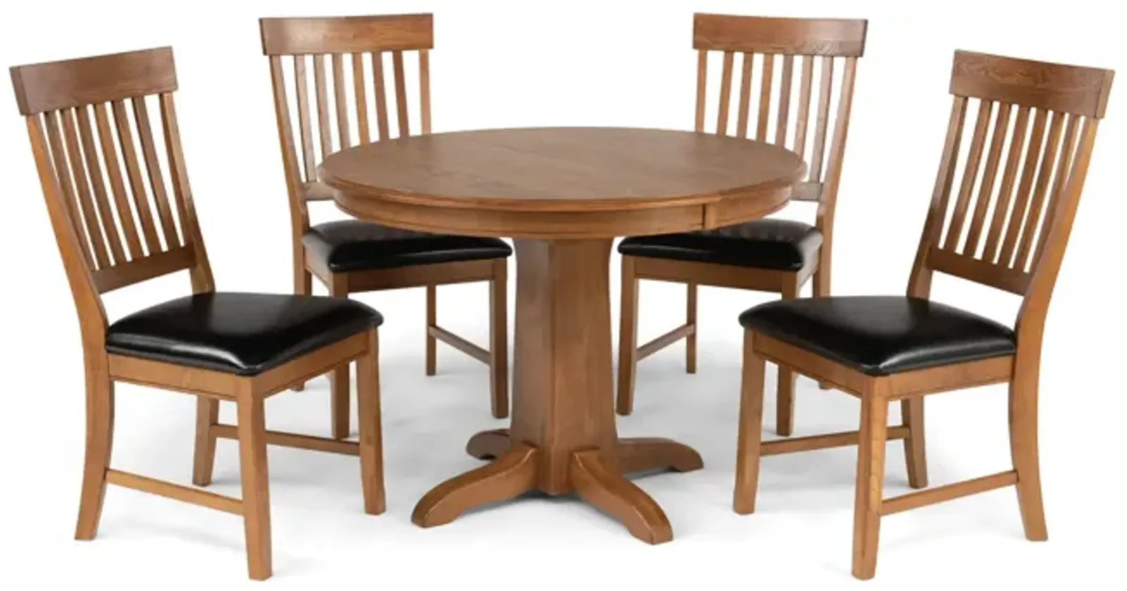 Family Dining Round Extension Table With 4 Slat Back Chairs