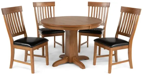 Family Dining Round Extension Table With 4 Slat Back Chairs