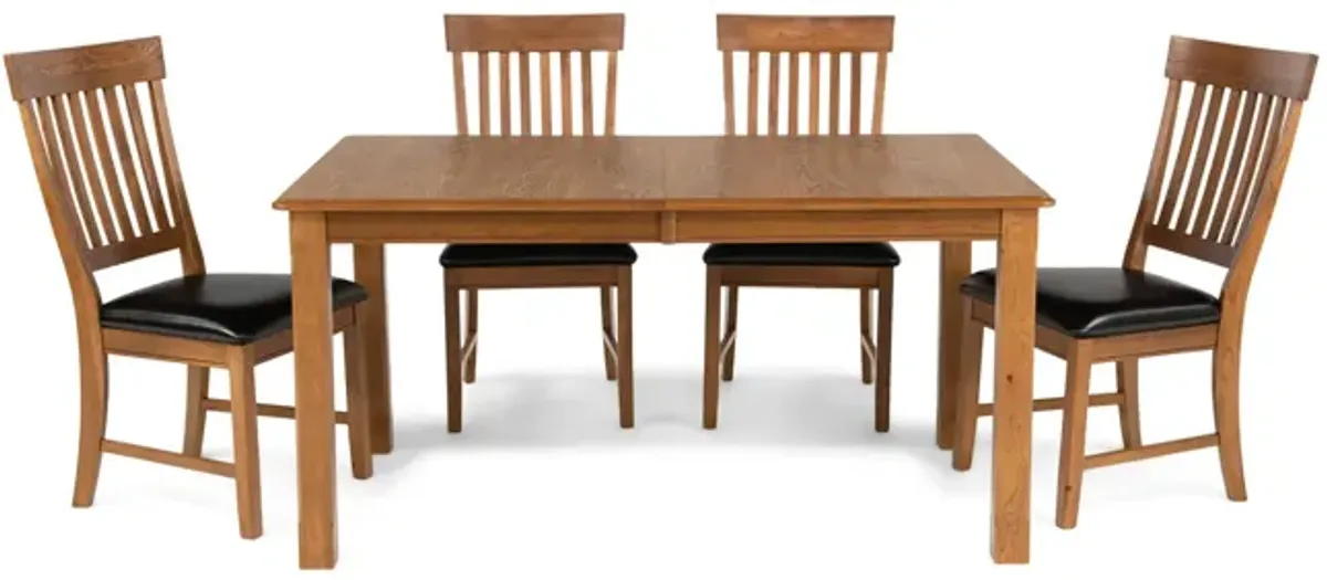 Family Dining Leg Table With 4 Slat Back Chairs