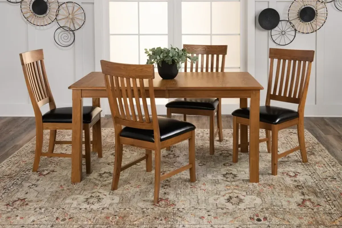 Family Dining Leg Table With 4 Slat Back Chairs