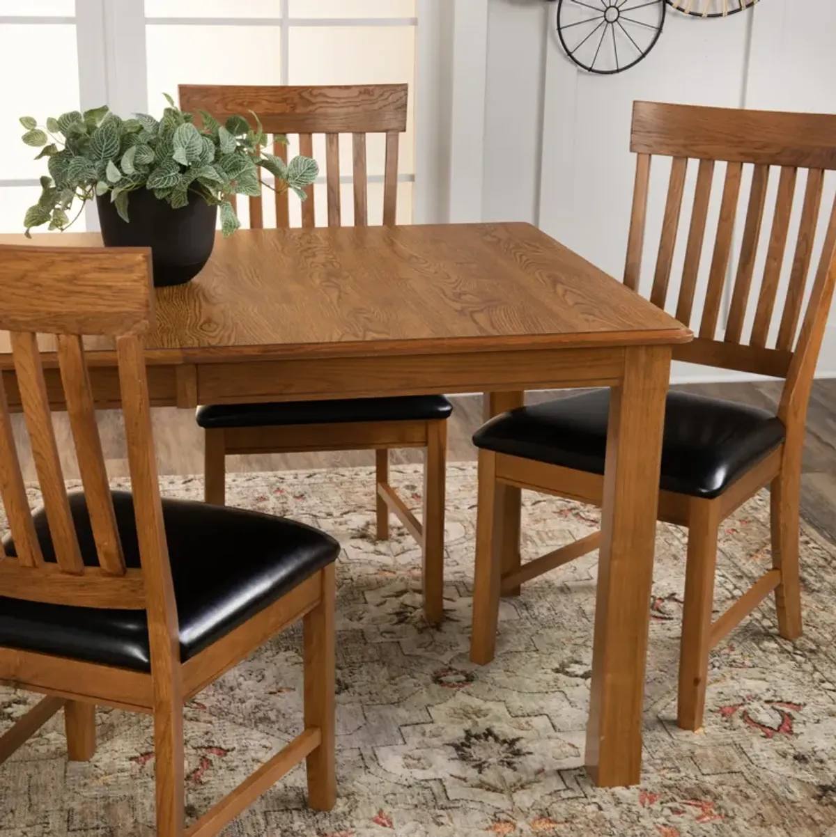 Family Dining Leg Table With 4 Slat Back Chairs