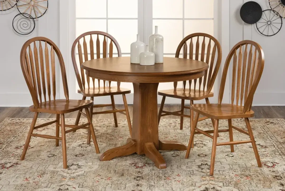 Family Dining Round Extension Table With 4 Arrowback Chairs