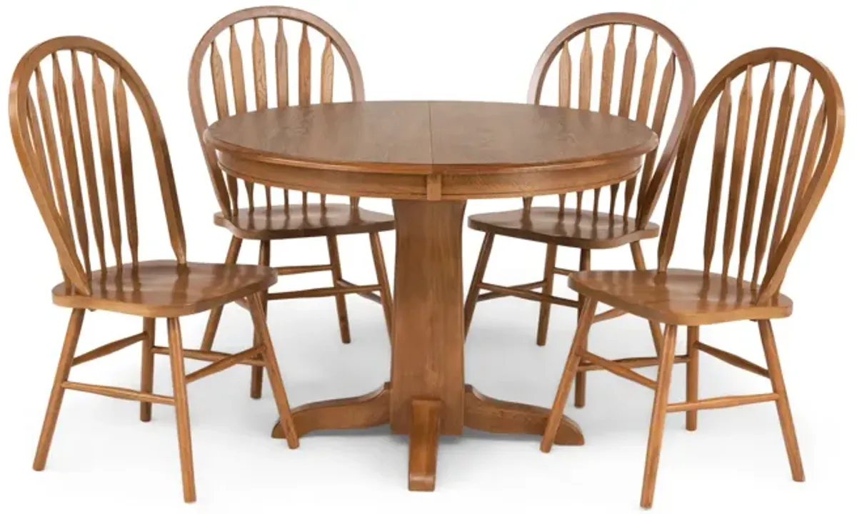 Family Dining Round Extension Table With 4 Arrowback Chairs