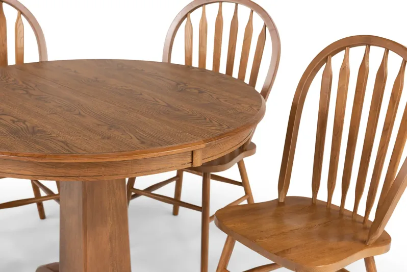 Family Dining Round Extension Table With 4 Arrowback Chairs