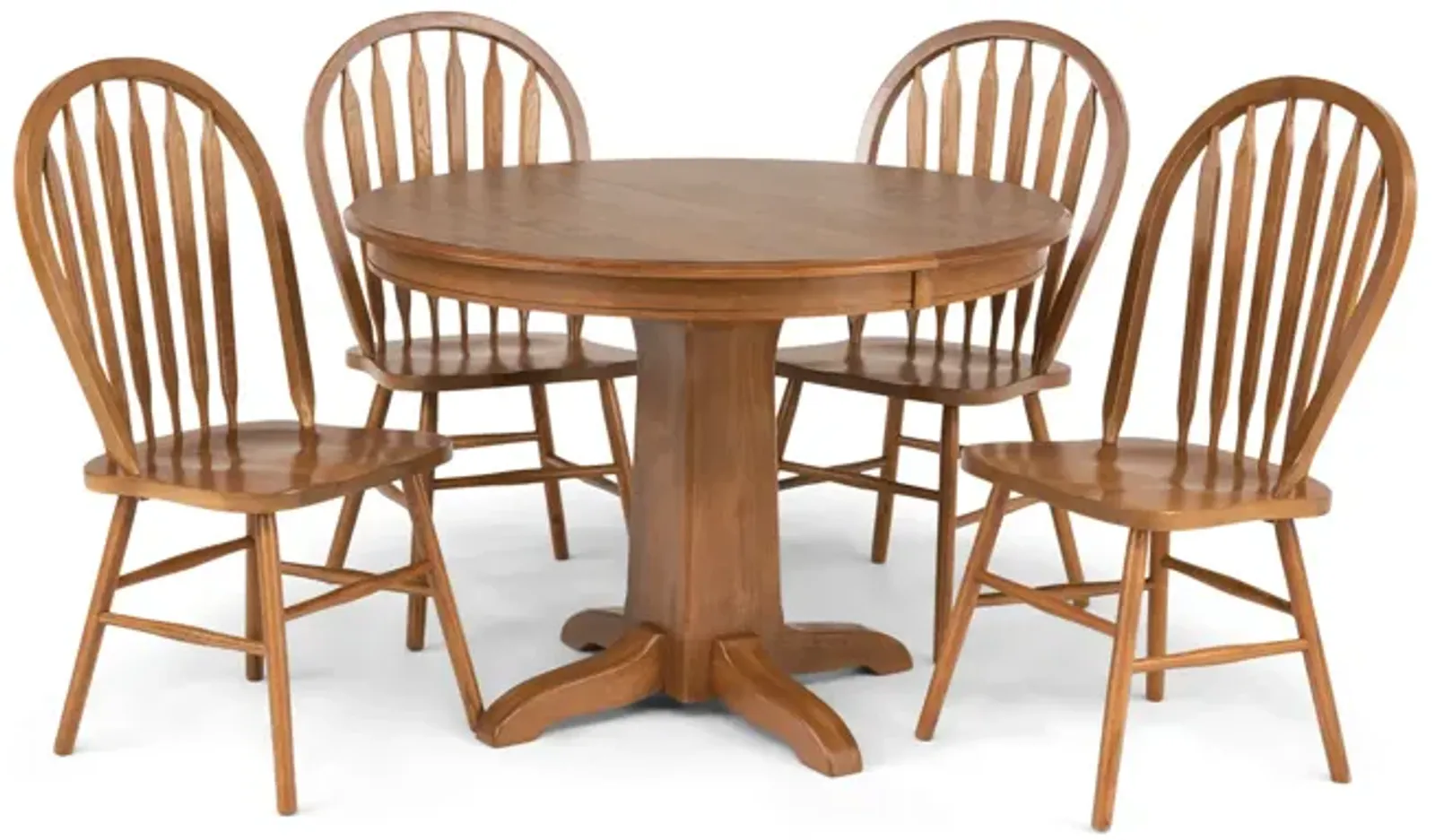 Family Dining Round Extension Table With 4 Arrowback Chairs