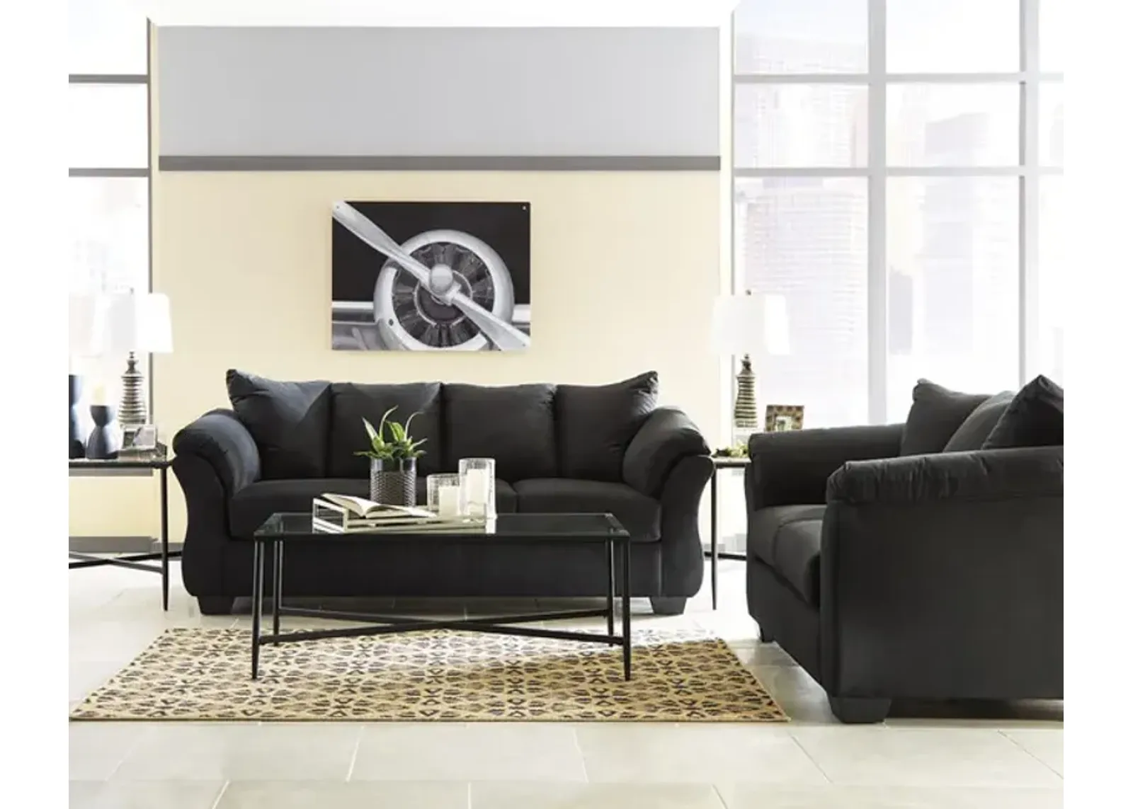 Almath Sofa   Loveseat Set - Black