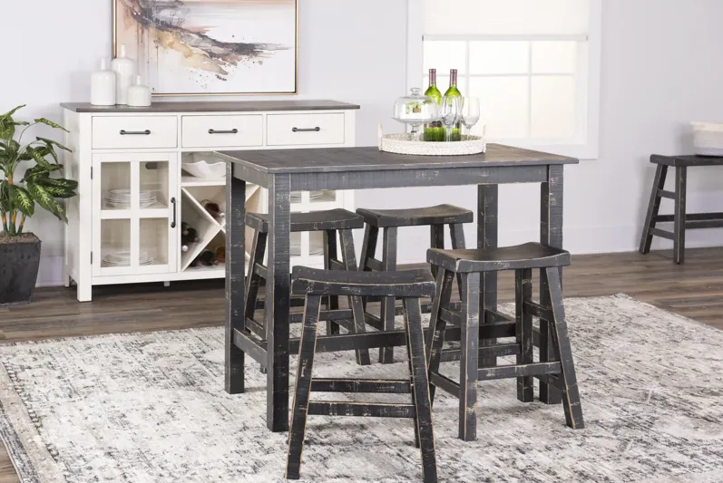 Captiva Counter Table With 4 Saddle Seat Stools - Black Sand