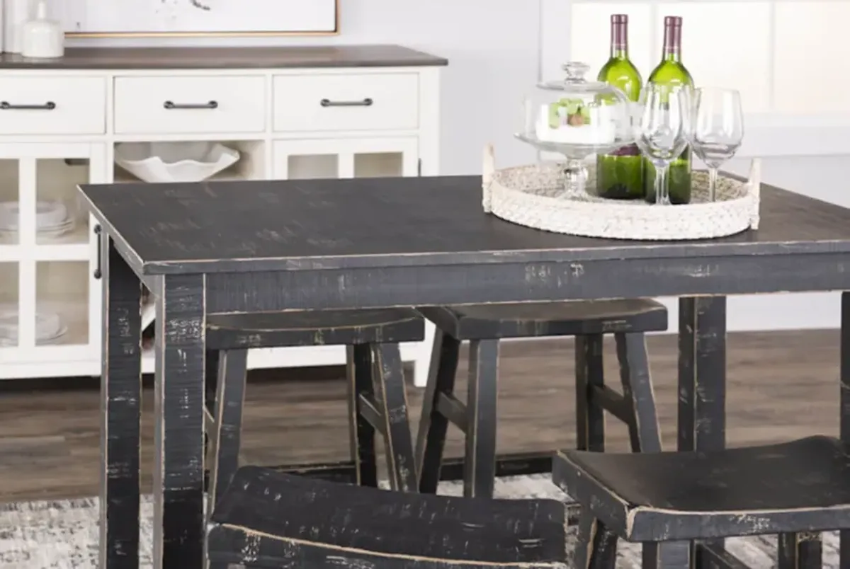 Captiva Counter Table With 4 Saddle Seat Stools - Black Sand