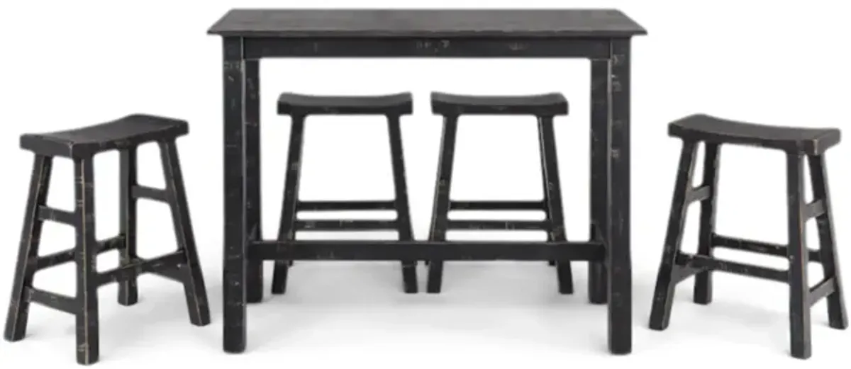 Captiva Counter Table With 4 Saddle Seat Stools - Black Sand