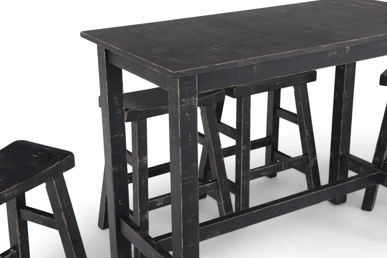 Captiva Counter Table With 4 Saddle Seat Stools - Black Sand