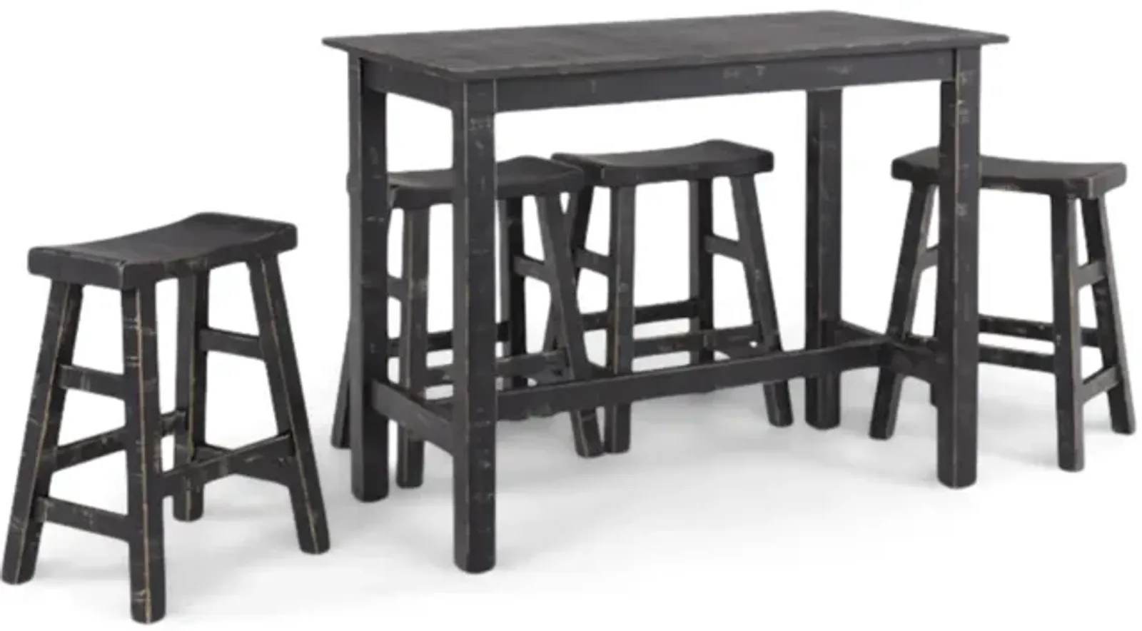 Captiva Counter Table With 4 Saddle Seat Stools - Black Sand