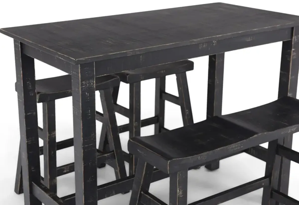 Captiva Counter Table With 2 Saddle Seat Stools And Bench - Black Sand