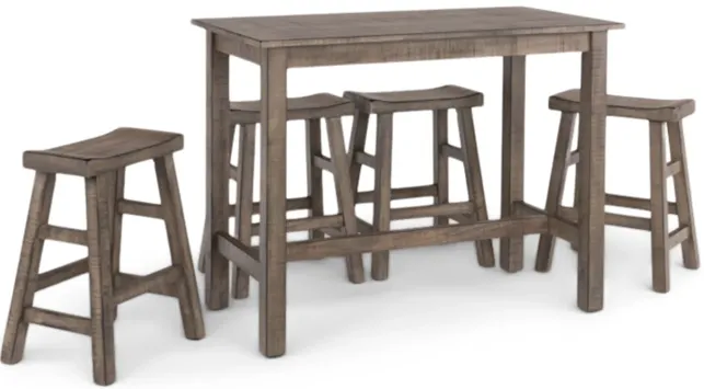 Captiva Counter Table With 4 Saddle Seat Stools - Pebble Beach