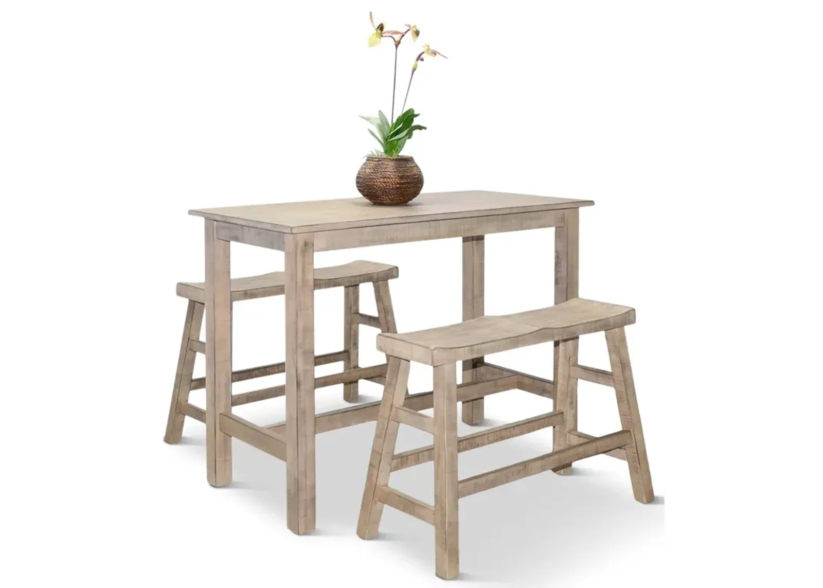 Captiva Counter Table With 2 Saddle Seat Stools And Bench - Pebble Beach