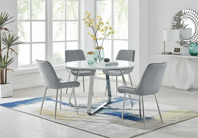 Avanti High Gloss Table with 4 Grey Chairs