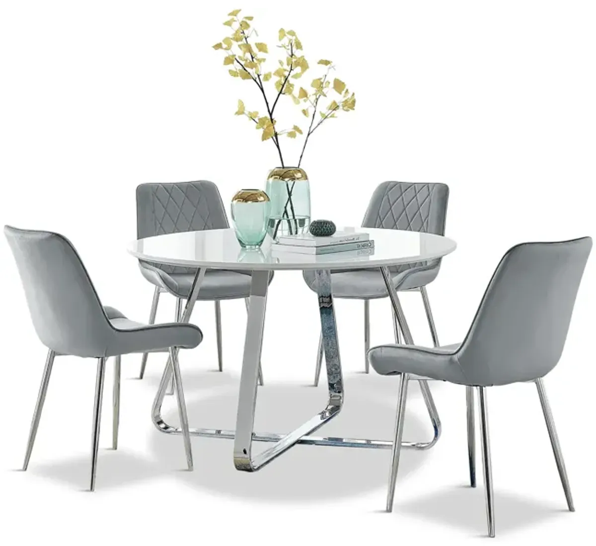 Avanti High Gloss Table with 4 Grey Chairs