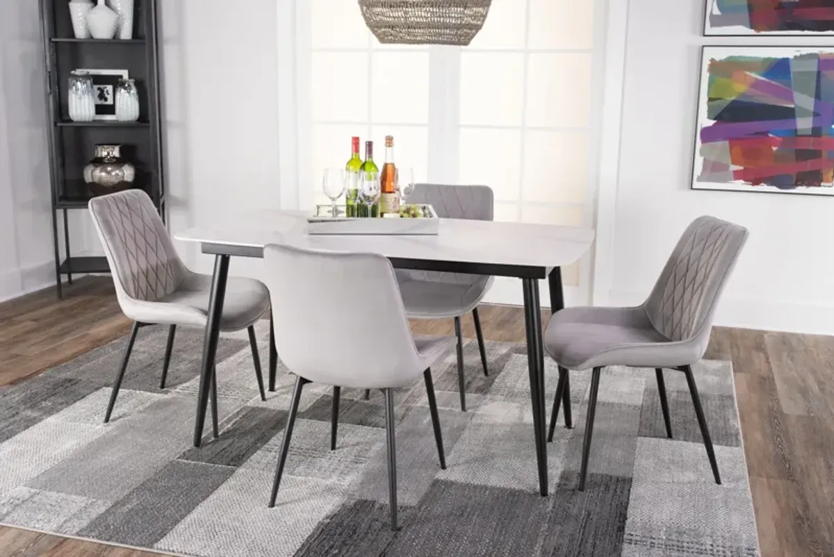 Saga Sintered Stone Table with 4 grey quilted chairs