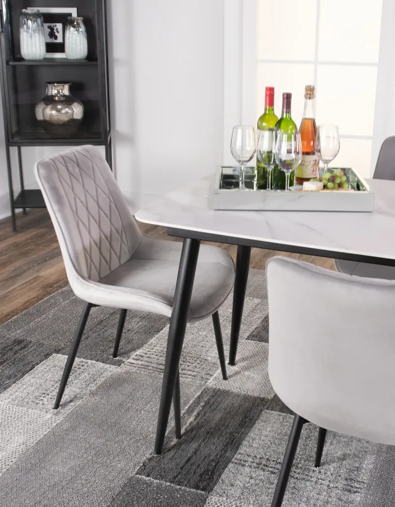 Saga Sintered Stone Table with 4 grey quilted chairs