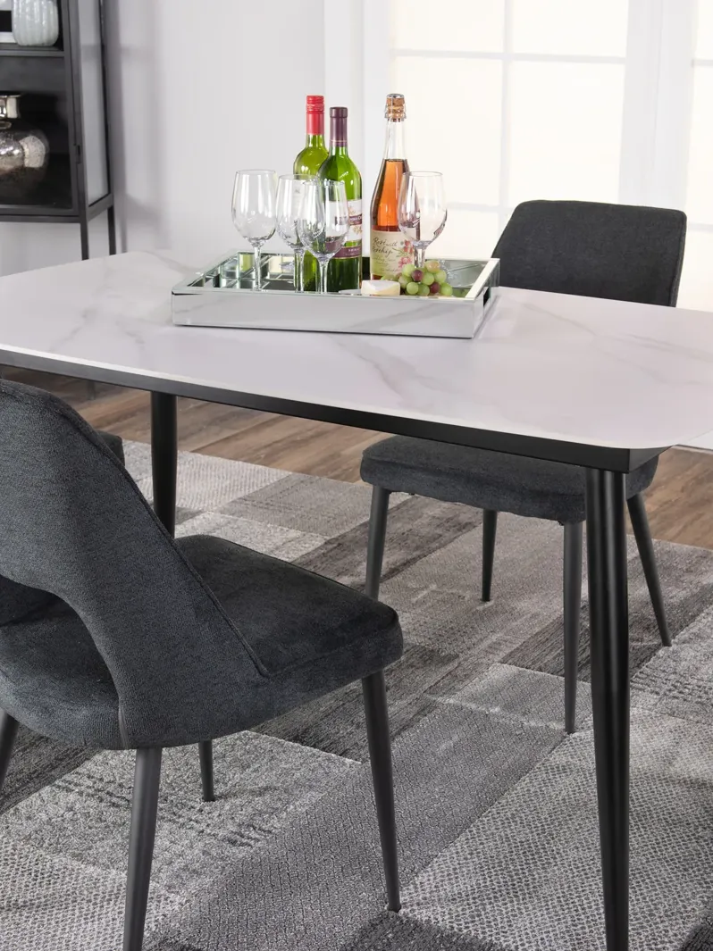 Saga Sintered Stone Table with 4 Black Lore Chairs