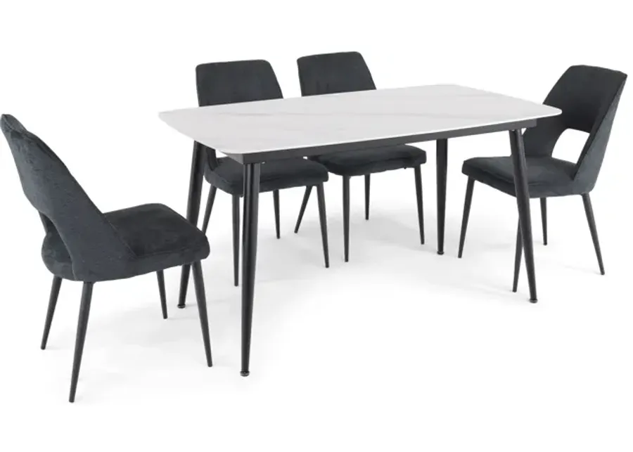 Saga Sintered Stone Table with 4 Black Lore Chairs