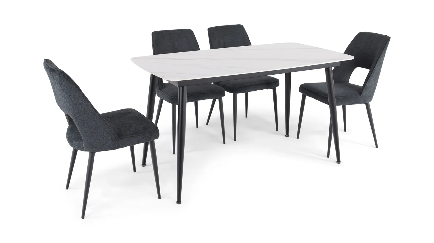 Saga Sintered Stone Table with 4 Black Lore Chairs