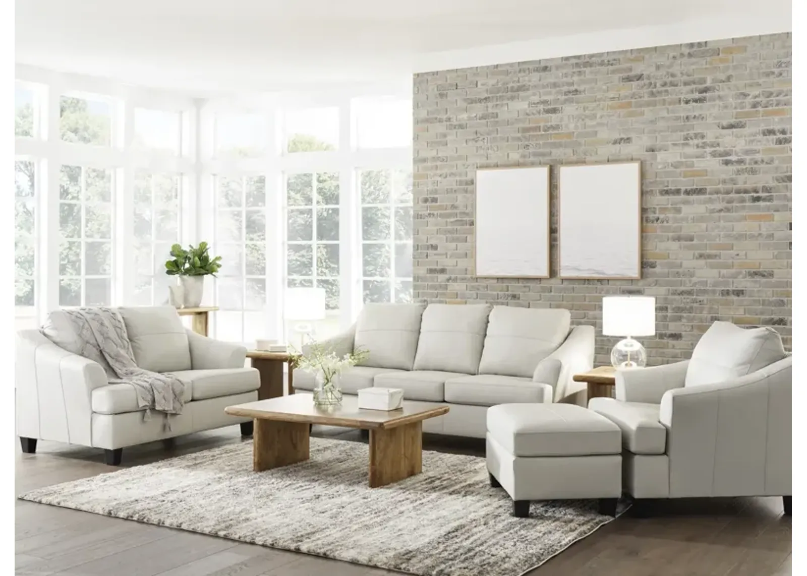 Merida Leather Sofa And Loveseat Set - Coconut