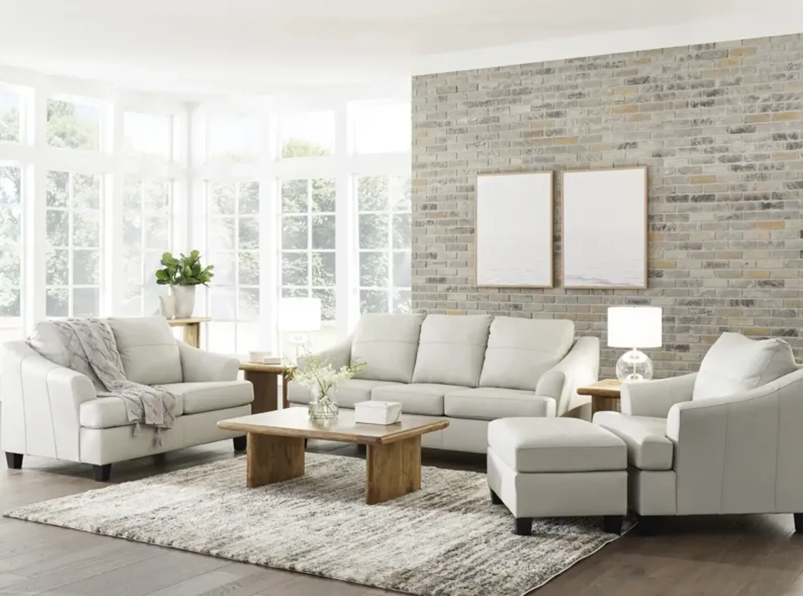 Merida Leather Sofa And Loveseat Set - Coconut