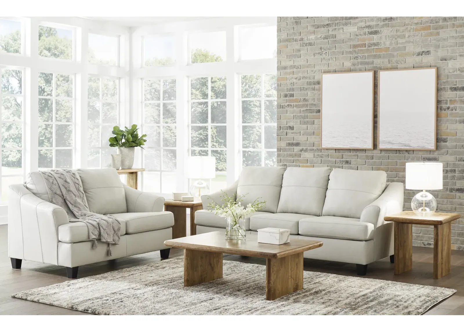 Merida Leather Sofa And Loveseat Set - Coconut