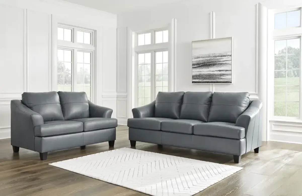 Merida Leather Sofa And Loveseat Set - Steel