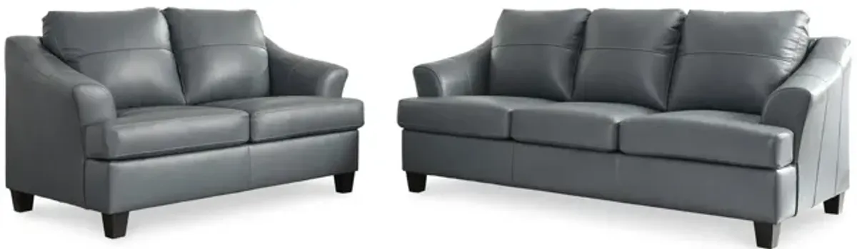 Merida Leather Sofa And Loveseat Set - Steel