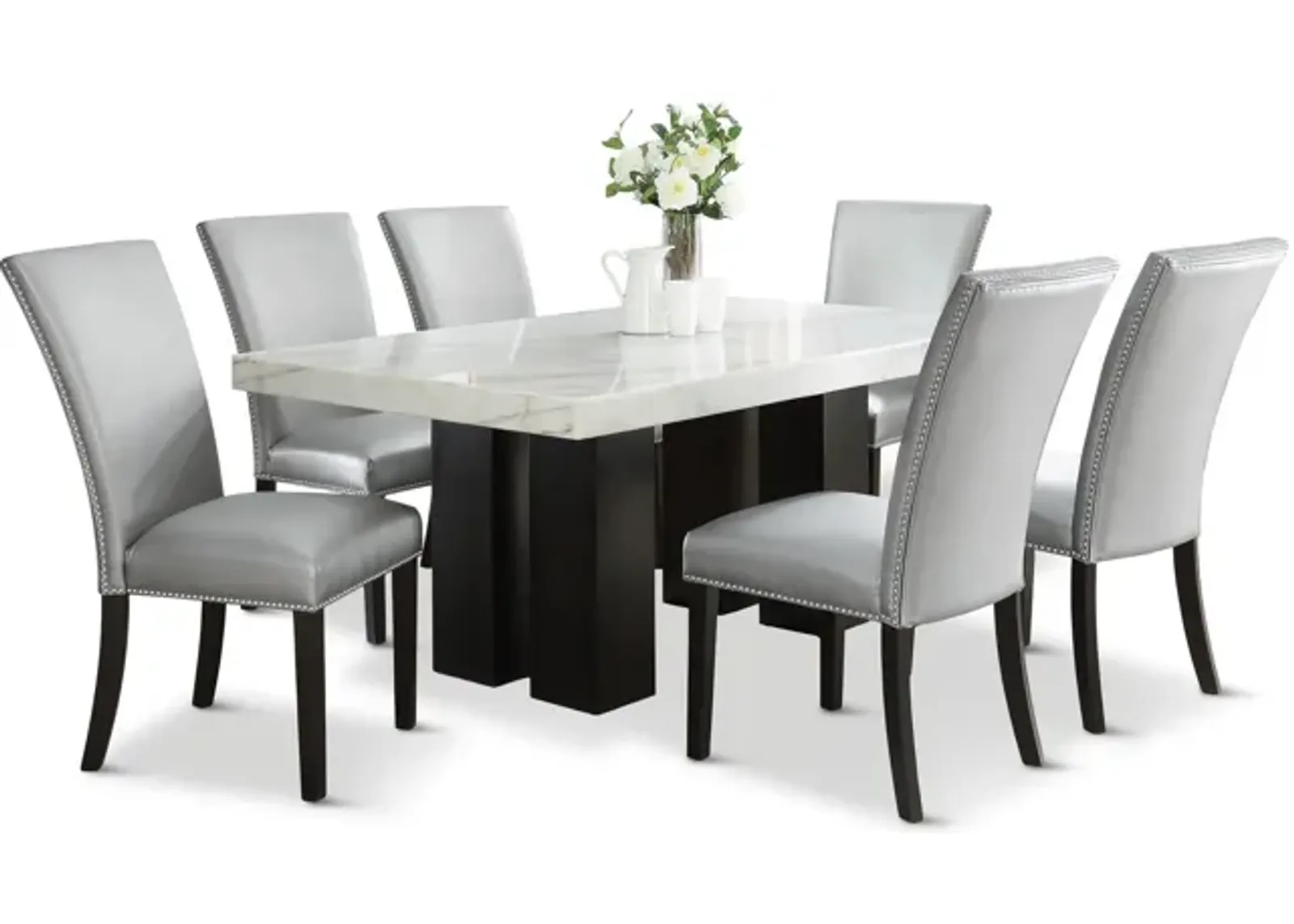 Maxton Dining Table With 6 Silver Dining Chairs