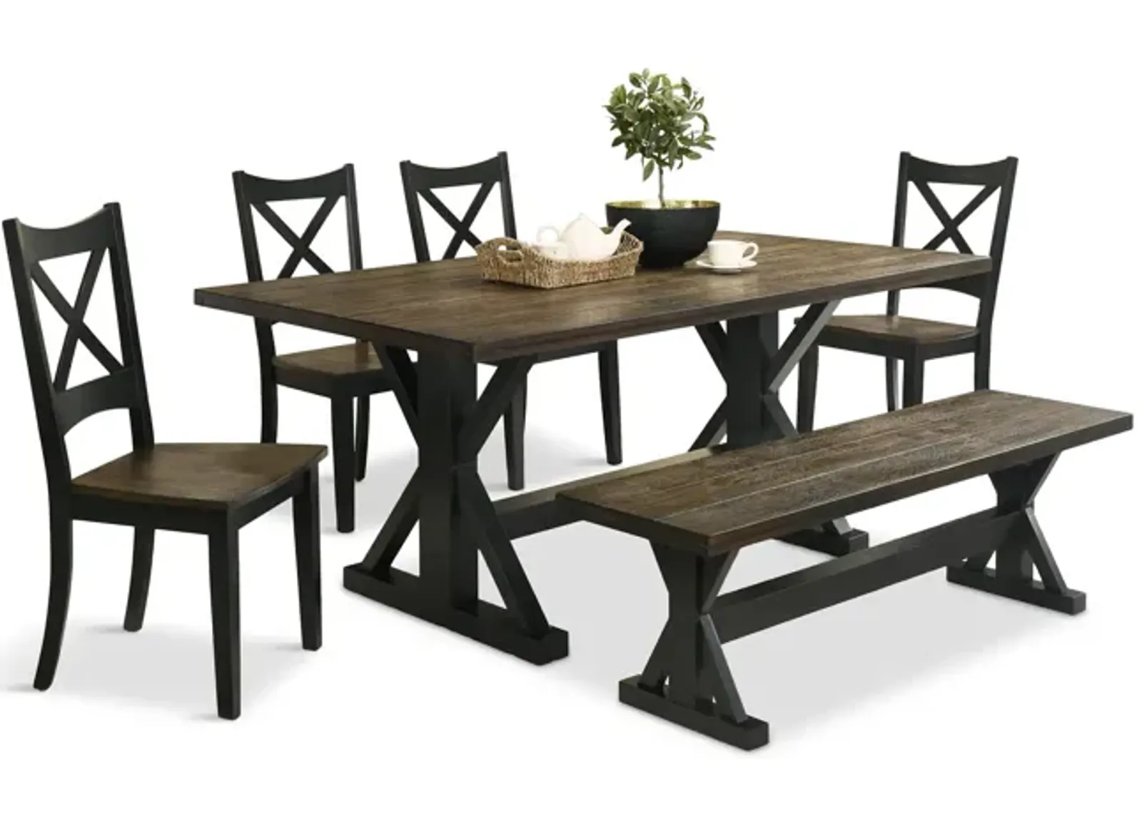 Lexington Table With 4 Chairs And Bench - Black