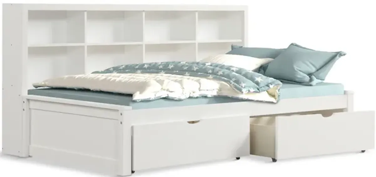 Scout Twin Bookcase Bed with 2 Drawers - White