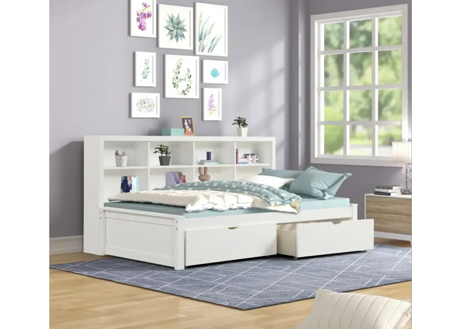 Scout Twin Bookcase Bed with 2 Drawers - White