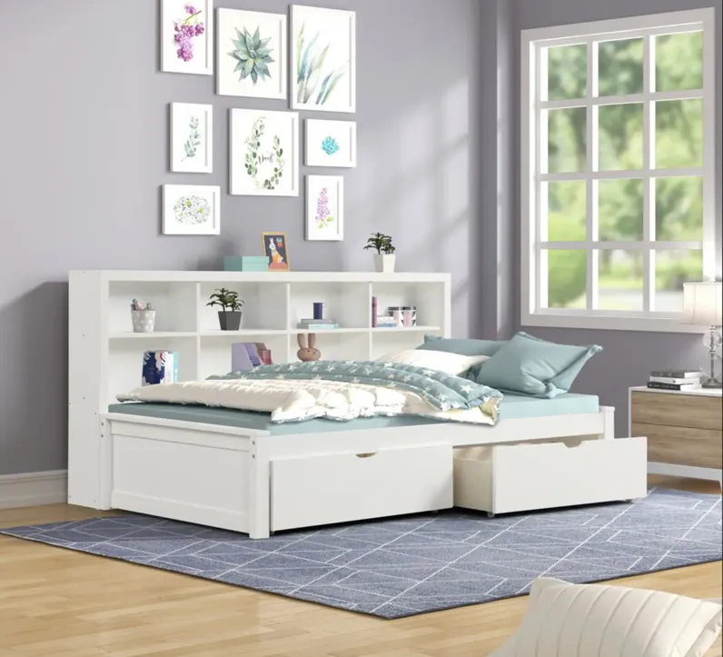 Scout Twin Bookcase Bed with 2 Drawers - White