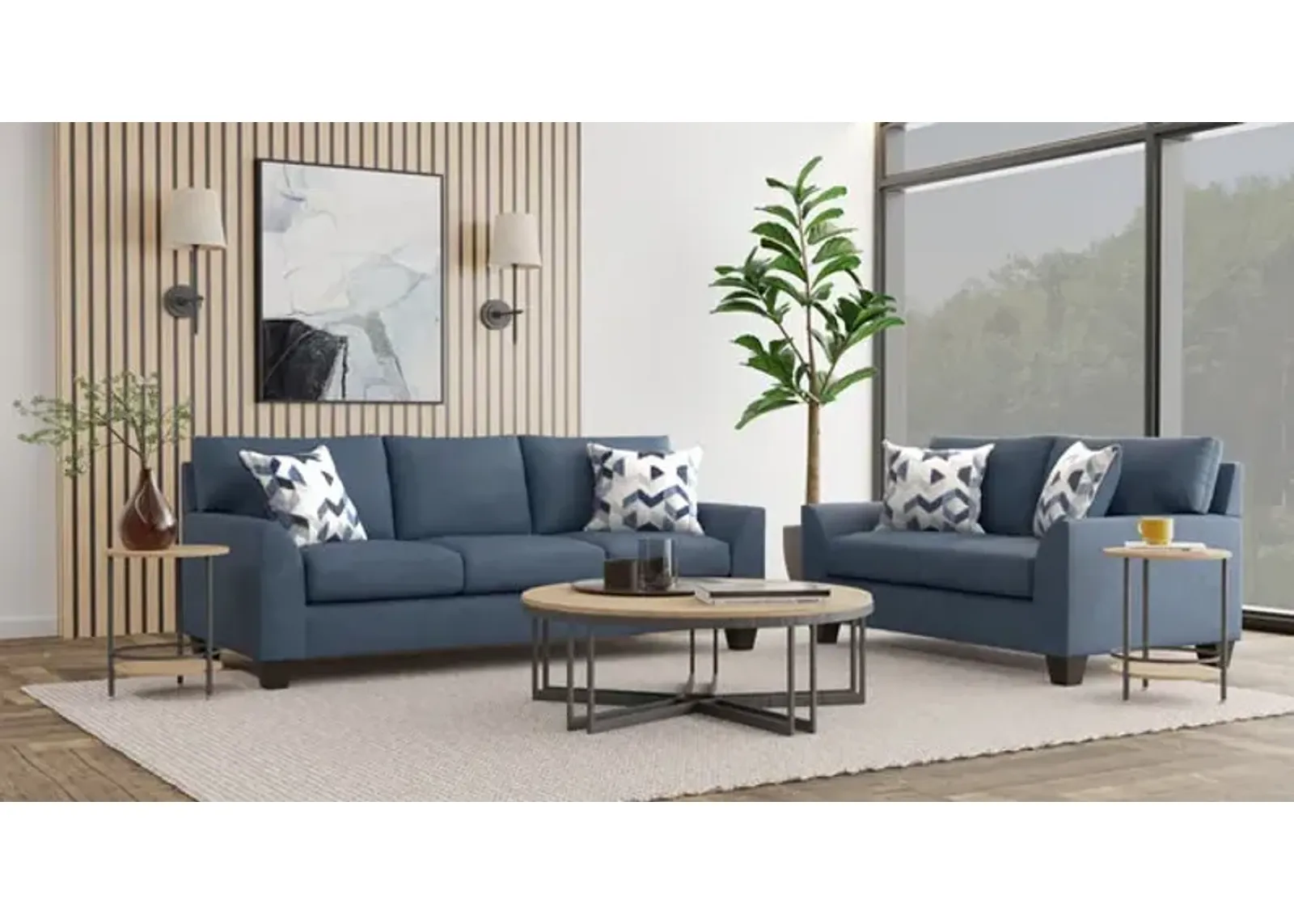 Everly Sofa And Loveseat Set - Blue