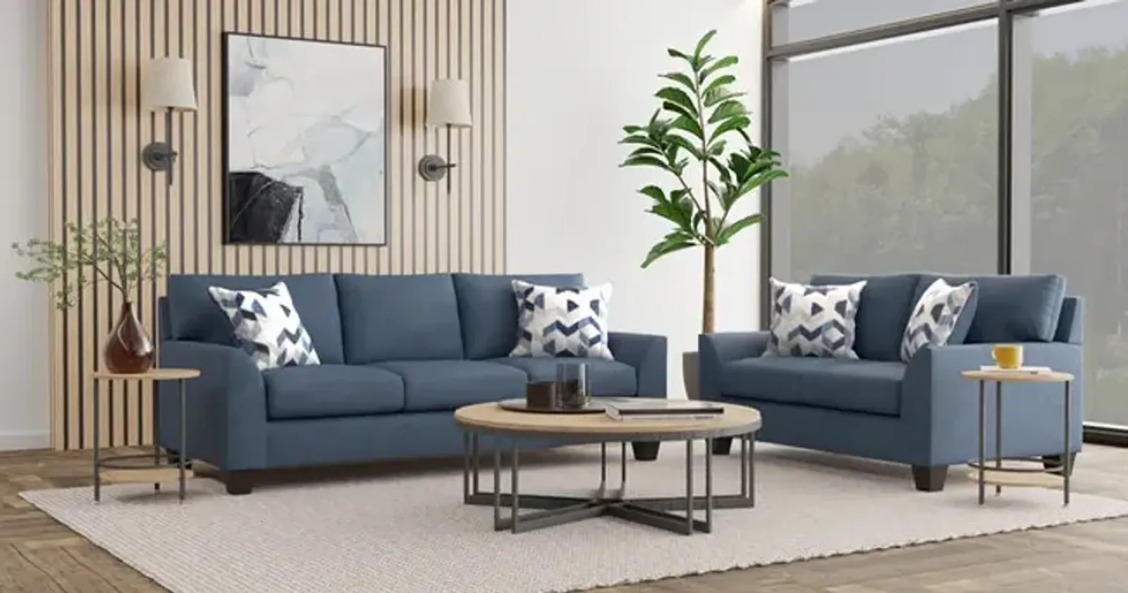 Everly Sofa And Loveseat Set - Blue