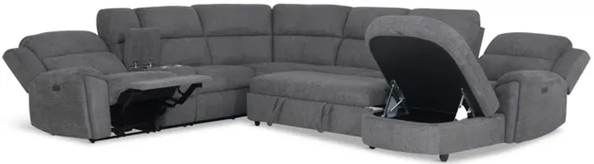 Maya 6 Piece Power Reclining Sectional with Left Chaise - Graphite