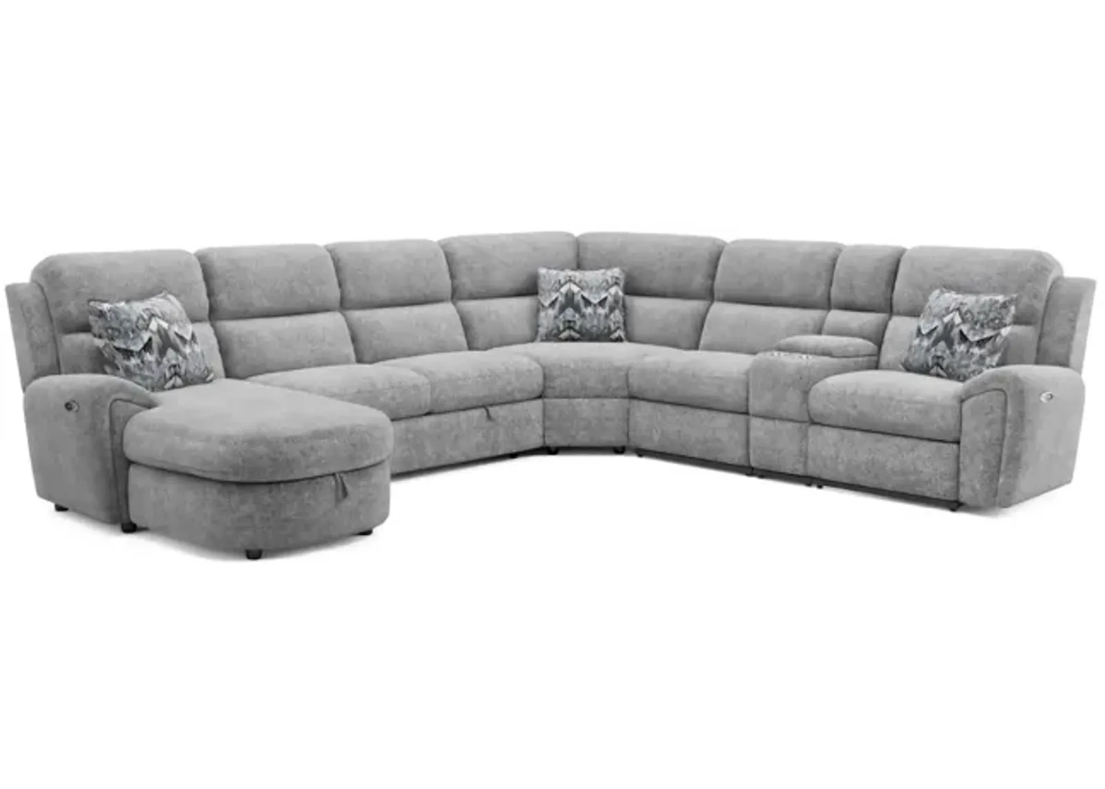 Maya 6 Piece Power Reclining Sectional with Left Chaise - Platinum